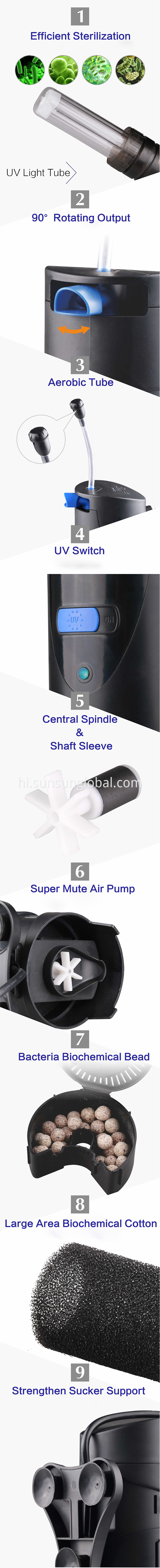 सनसन मिनी एक्वेरियम 12 वी इलेक्ट्रिक डीसी समुद्री मोटर यूवी लाइट वॉटर फिल्टर पंप